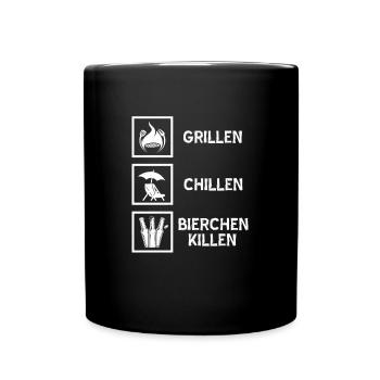 Grillen Chillen Bierchen killen - Tasse einfarbig - Schwarz - Vorne
