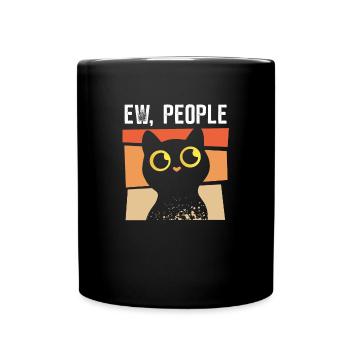 Ew People - Katze hasst Menschen - Tasse einfarbig - Schwarz - Vorne