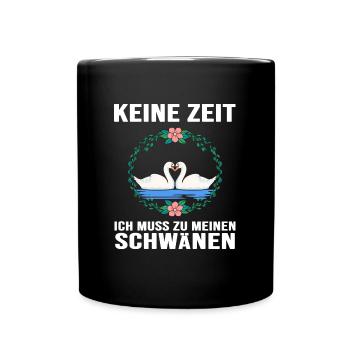 Schwan "Schwanzeit" Schwäne verliebt Schwanpaar - Tasse einfarbig - Schwarz - Vorne