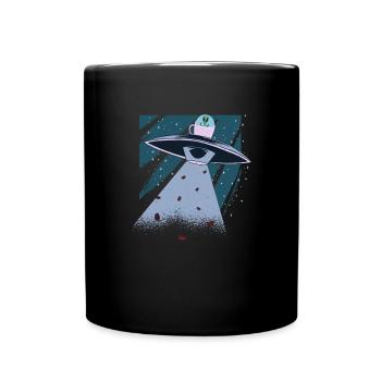Alien, Ufo und Kaffee - Lustig - Tasse einfarbig - Schwarz - Vorne