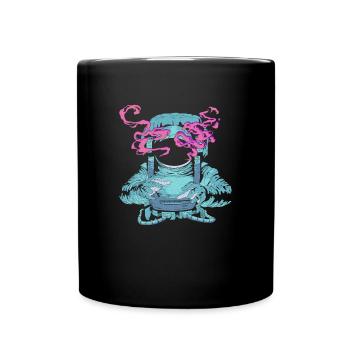 Rauchender Astronaut im Weltall - Tasse einfarbig - Schwarz - Vorne
