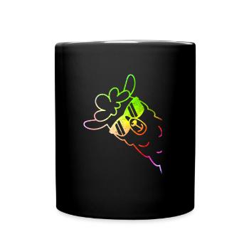 Cool Alpaka / Lama mit Sonnenbrille - Tasse einfarbig - Schwarz - Vorne