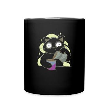 Morgenmuffel Katze mit Kaffee Sucht - Tasse einfarbig - Schwarz - Vorne