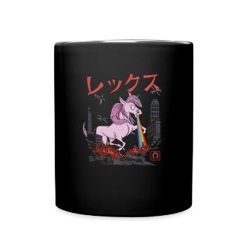 Wütendes Einhorn mit Regenbogen Strahl - Tasse einfarbig - Schwarz - Vorne