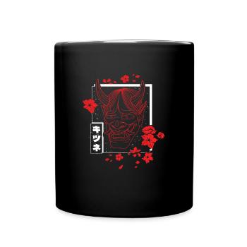Anime Teufel - Samurai Oni Maske - Tasse einfarbig - Schwarz - Vorne