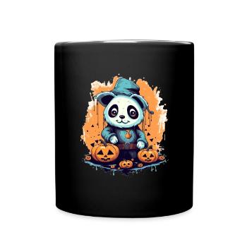 Panda Halloween Kürbis - Tasse einfarbig - Schwarz - Vorne
