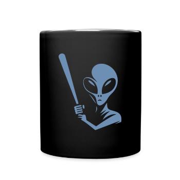 Alien Baseball Player Silhouette Minimalist - Full Colour Mug - black - Front