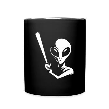 Alien Baseball Player Silhouette Minimalist - Full Colour Mug - black - Front