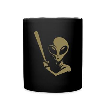 Alien Baseball Player Silhouette Minimalist - Full Colour Mug - black - Front