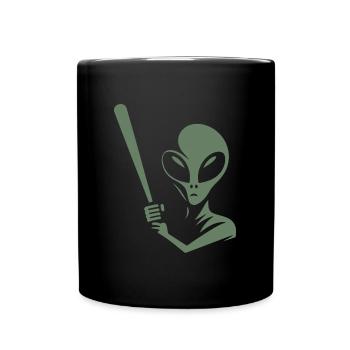 Alien Baseball Player Silhouette Minimalist - Full Colour Mug - black - Front