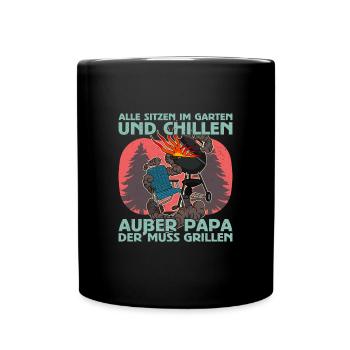 BBQ Grill Fleisch Grillen Barbecue Grillmeister - Tasse einfarbig - Schwarz - Vorne