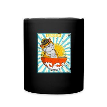 Kasachisch Kasachstan National Flagge Katze - Tasse einfarbig - Schwarz - Vorne