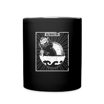Kasachisch Kasachstan National Flagge Katze - Tasse einfarbig - Schwarz - Vorne