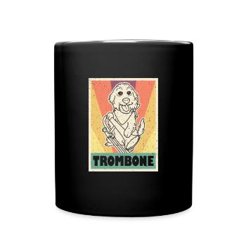 Welpe Musiker Musik Instrument Posaune - Tasse einfarbig - Schwarz - Vorne