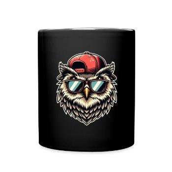 Cool owl with sunglasses and cap - Full Colour Mug - black - Front