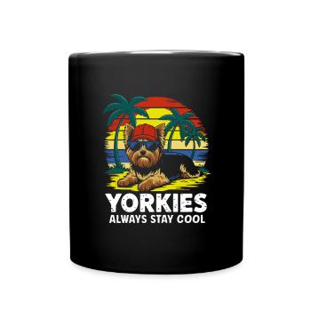 Cool Yorkie Yorkshire Terrier Under Palm Trees - Full Colour Mug - black - Front