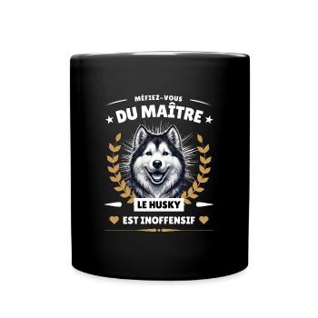 Méfiez-vous du maître, le husky est inoffensif! - Mug uni - noir - Devant