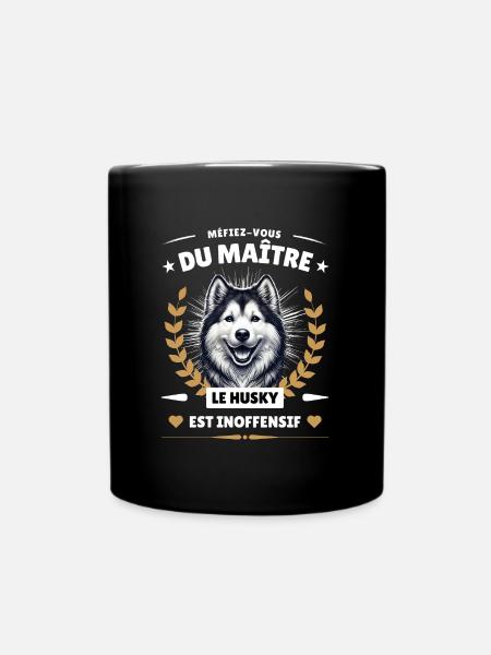 Méfiez-vous du maître, le husky est inoffensif! - Mug uni - noir