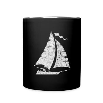 Segelboot Silhouette Minimalistisch Grunge - Tasse einfarbig - Schwarz - Vorne