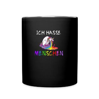 Ich Hasse Menschen Einhorn Kotzen Regenbogen Bunt - Tasse einfarbig - Schwarz - Vorne