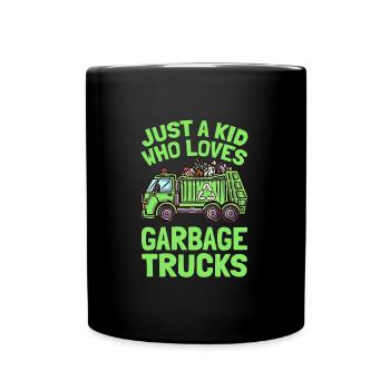 Juste un enfant qui aime les camions à ordures Camion à ordures - Mug uni - noir - Devant