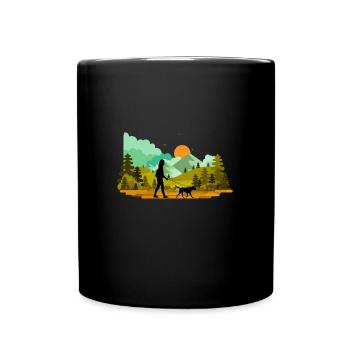 Wandern mit Hund Wald Natur - Tasse einfarbig - Schwarz - Vorne