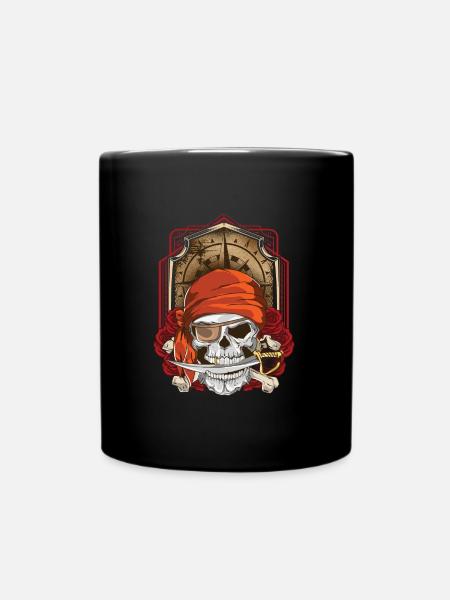 Jolly Roger Flag Skull and Crossbones Pirate - Full Colour Mug - black