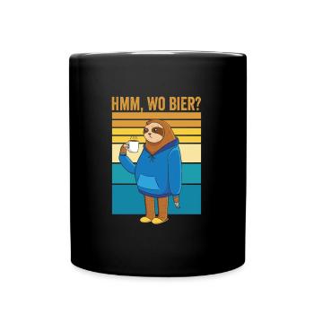 Hmm, wo Bier Bürohumor Faultier Bier - Tasse einfarbig - Schwarz - Vorne