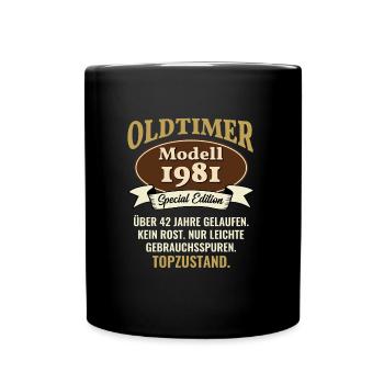 42 Jahre Oldtimer Modell 1981 42. Geburtstag - Tasse einfarbig - Schwarz - Vorne