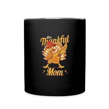 One Thankful Mom Turkey Family Matching Funny - Full Colour Mug - black - Front