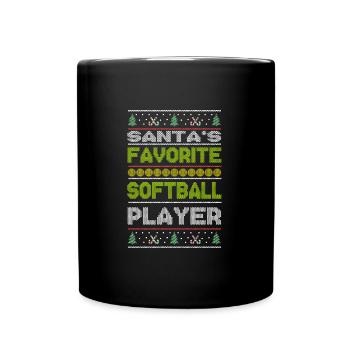 Santa's Favorite Softball Player Ugly Christmas - Tasse einfarbig - Schwarz - Vorne