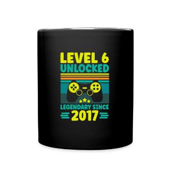 Level 6 Unlocked 2017 Zocken 6. Geburtstag Gamer - Tasse einfarbig - Schwarz - Vorne