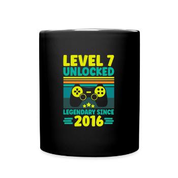 Level 7 Unlocked 2016 Zocken 7. Geburtstag Gamer - Tasse einfarbig - Schwarz - Vorne