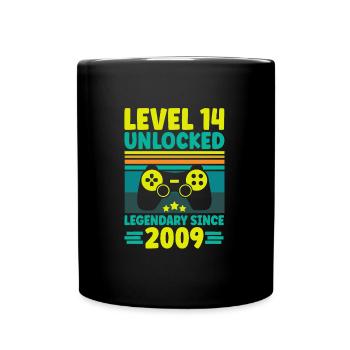 Level 14 Unlocked 2009 14th Birthday Gamer Gaming - Full Colour Mug - black - Front