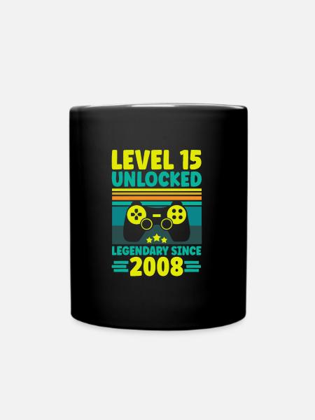 Level 15 Unlocked 2008 Zocken 15. Geburtstag Gamer - Tasse einfarbig - Schwarz