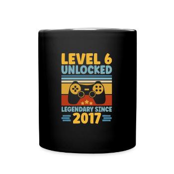 Level 6 Unlocked 2017 Zocken 6. Geburtstag Gamer - Tasse einfarbig - Schwarz - Vorne
