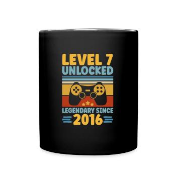 Level 7 Unlocked 2016 Zocken 7. Geburtstag Gamer - Tasse einfarbig - Schwarz - Vorne