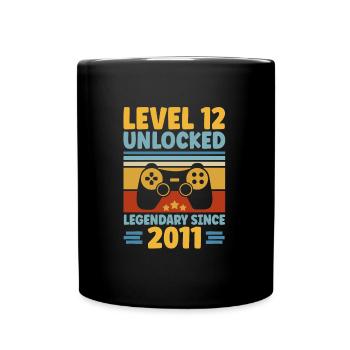 Level 12 Unlocked 2011 Zocken 12. Geburtstag Gamer - Tasse einfarbig - Schwarz - Vorne