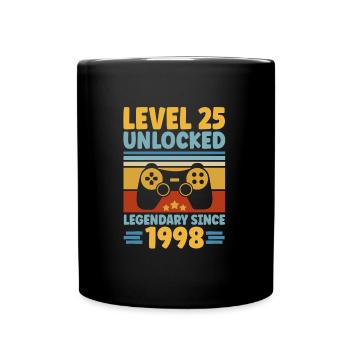 Level 25 Unlocked 1998 Zocken 25. Geburtstag Gamer - Tasse einfarbig - Schwarz - Vorne