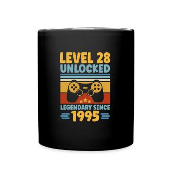 Level 28 Unlocked 1995 28th Birthday Gamer Gaming - Full Colour Mug - black - Front
