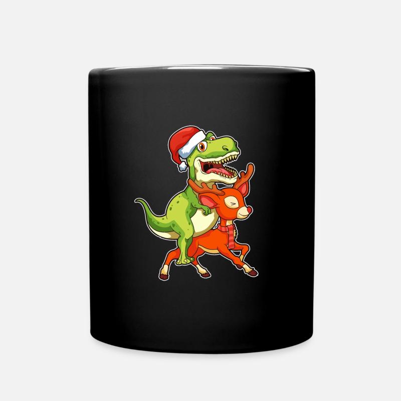 T-Rex Dinosaurier Dino Weihnachtsmann Weihnachten - Tasse einfarbig - Schwarz