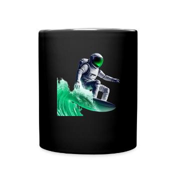 Green Waves Surfing Astronaut - Full Colour Mug - black - Front