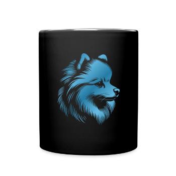 Pomeranian, Pomeranian, Dog's Head, Blue Drawing - Full Colour Mug - black - Front