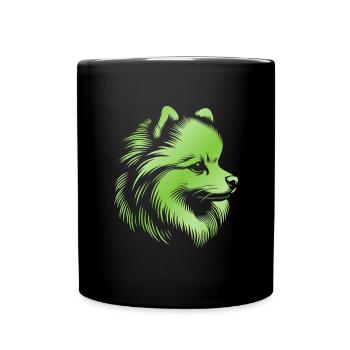 Pomeranian, Pomeranian, Dog's Head, Drawing Green - Full Colour Mug - black - Front