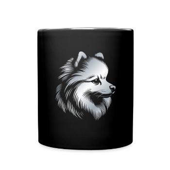 Pomeranian, Zwergspitz, Hundekopf, Zeichnung silbe - Tasse einfarbig - Schwarz - Vorne