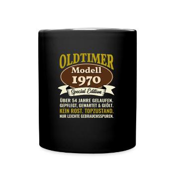 54. Geburtstag Oldtimer Modell 1970 54 Jahre - Tasse einfarbig - Schwarz - Vorne