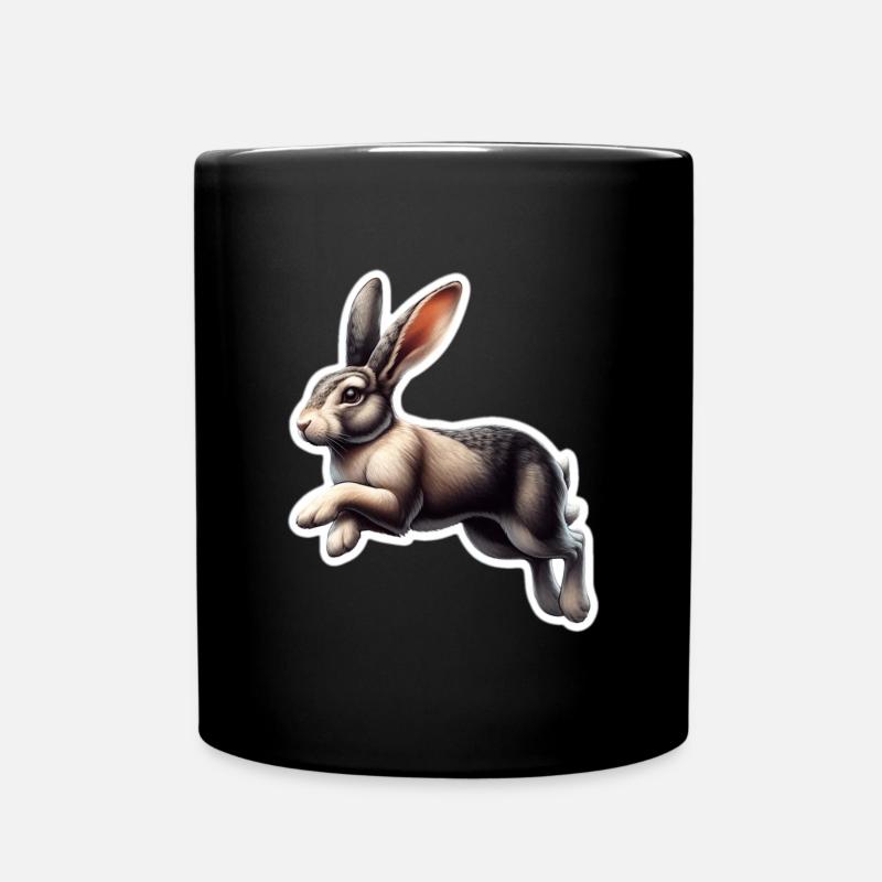 Hase im Sprung Druck - Tasse einfarbig - Schwarz