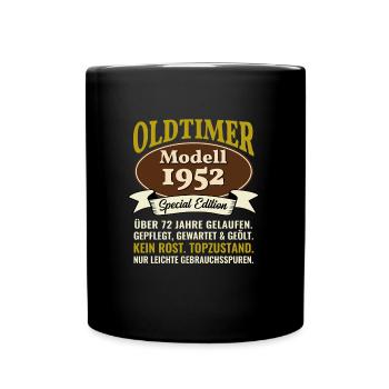 72. Geburtstag Oldtimer Modell 1952 72 Jahre - Tasse einfarbig - Schwarz - Vorne