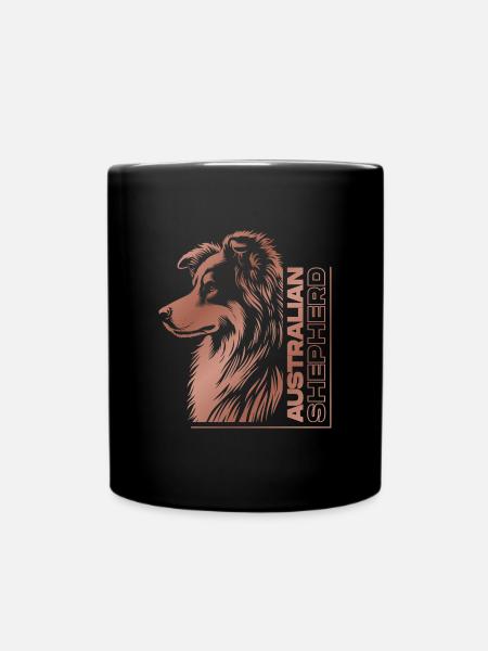 Australian Shepherd Portrait | Aussie's head rose gold - Full Colour Mug - black