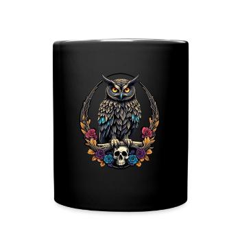 Hibou décoratif avec crâne et pétales de rose - Mug uni - noir - Devant